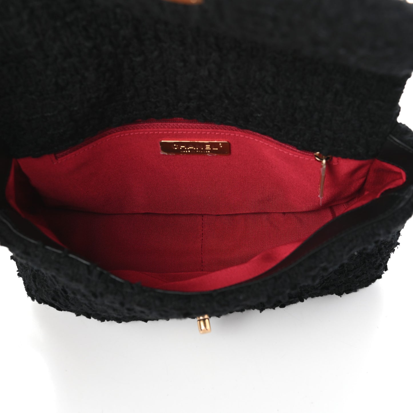 Tweed Quilted Medium Chanel 19 Flap Black