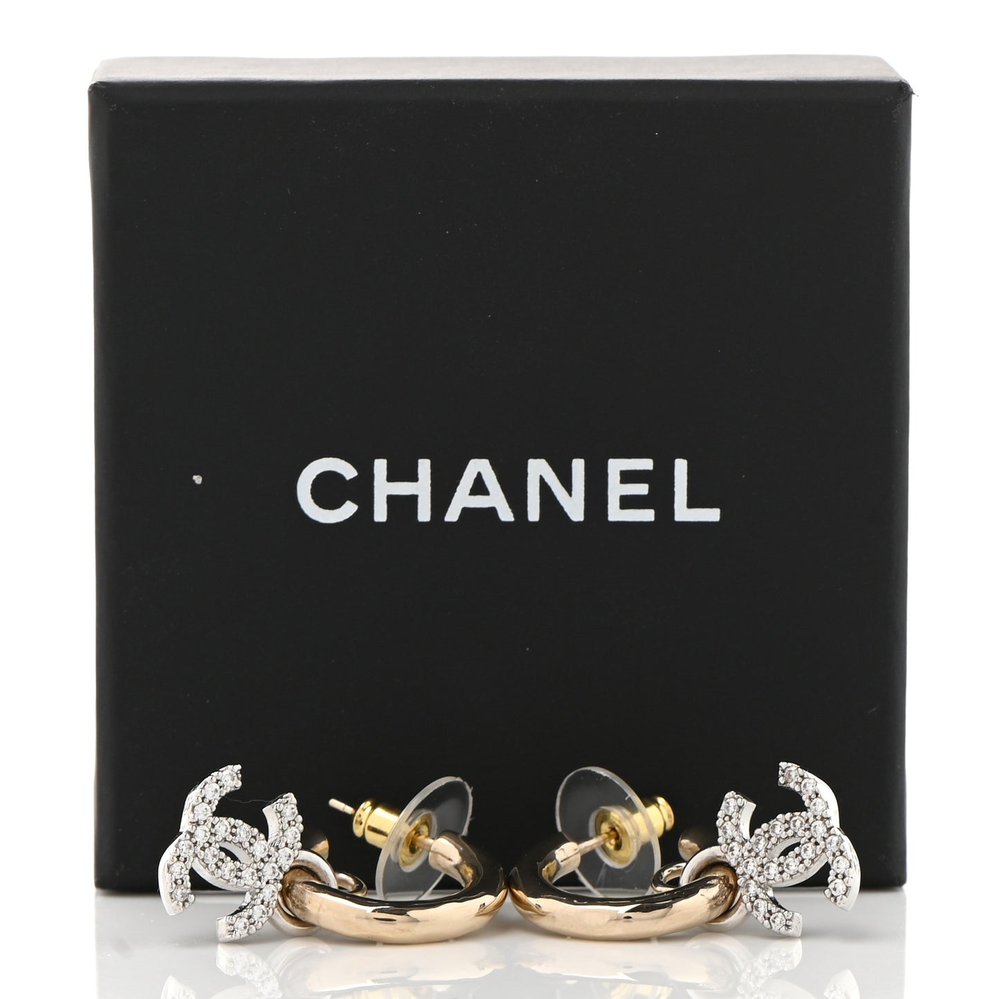 Metal Crystal CC Hoop Drop Earrings Gold