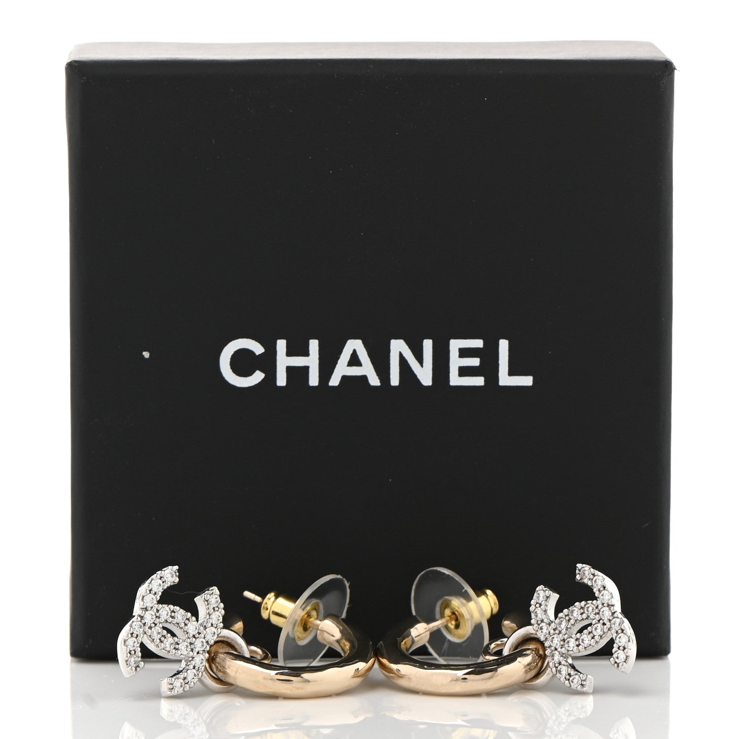 Chanel Metal Crystal CC Hoop Drop Earrings Gold 4 of 4