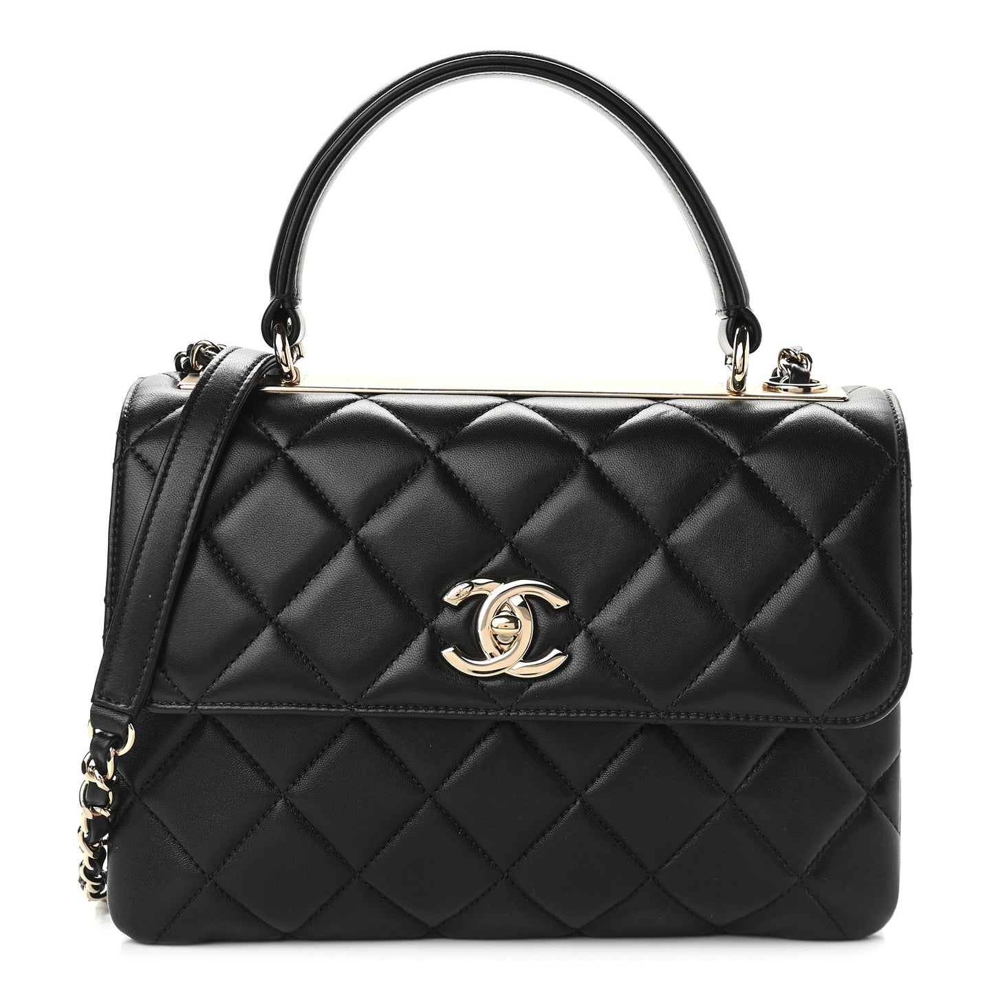 Lambskin Quilted Small Trendy CC Dual Handle Flap Bag Black
