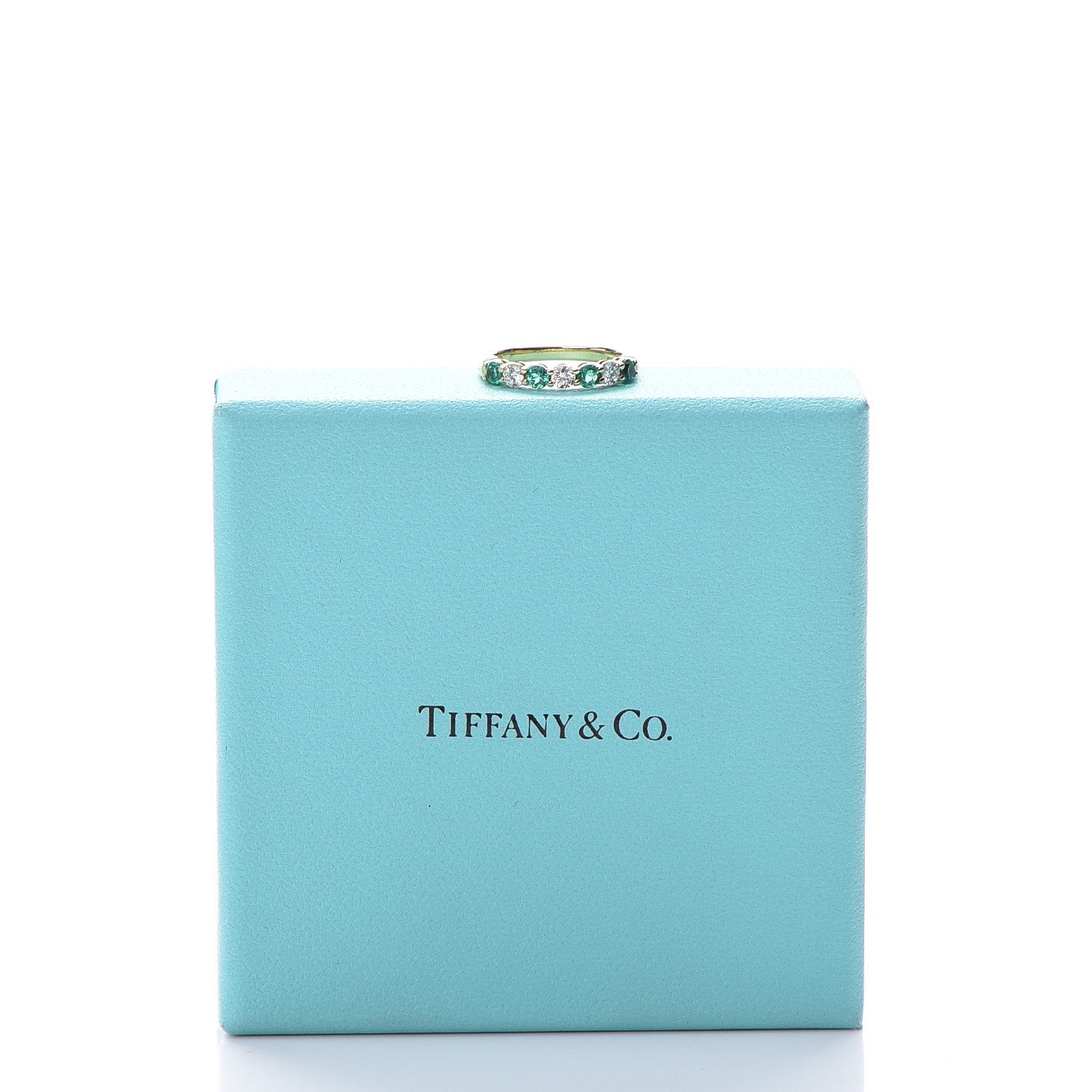 Tiffany 18K Yellow Gold Emerald Diamond Band Ring 4.75 7 of 7