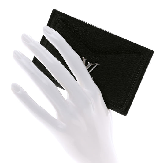 Calfskin Lockme Card Holder Black