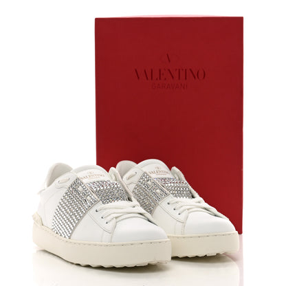 Valentino Garavani Calfskin Crystal Rockstud Open Sneakers 38.5 White Ice 9 of 9