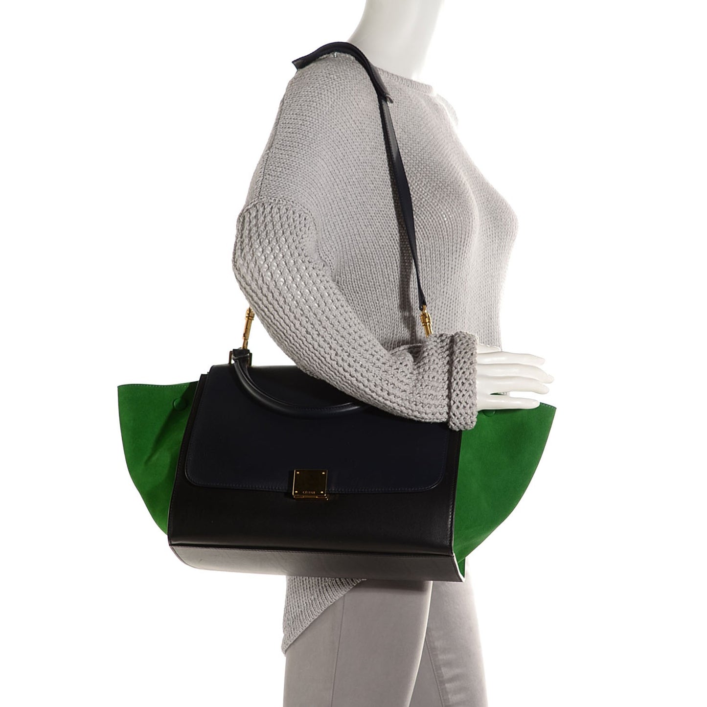 Smooth Calfskin Suede Medium Tri-Color Trapeze Green Grass