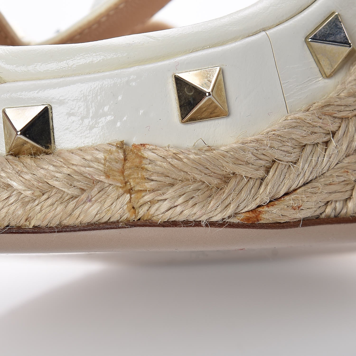 Valentino Garavani Raffia Calfskin Rockstud T-Strap Espadrille Wedge Sandals 36 White 7 of 12