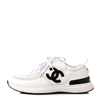 Chanel Mesh Suede Calfskin Grained Calfskin Womens CC Sneakers 40 White Black 1 of 7
