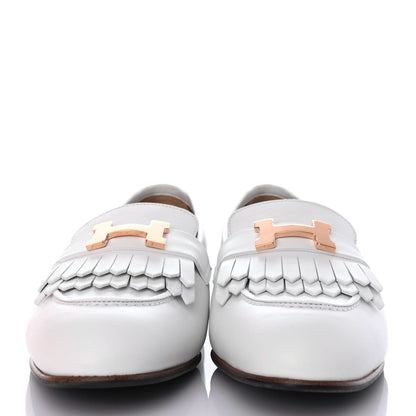 Hermes Calfskin Womens Royal Loafers 37.5 White 2 of 4