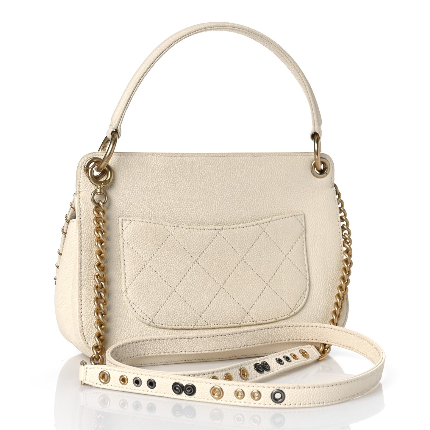Caviar Quilted Grommet Embellished Small Piercing Chic Flap Bag Ivory
