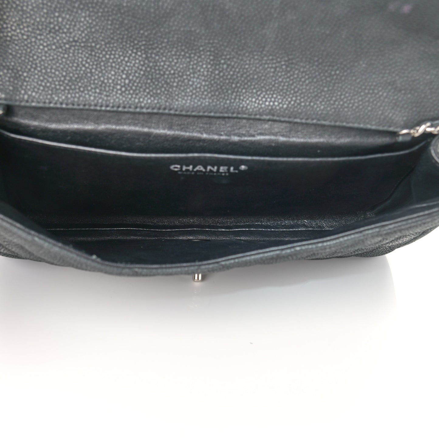 Iridescent Caviar Quilted Clutch With Chain Flap Black