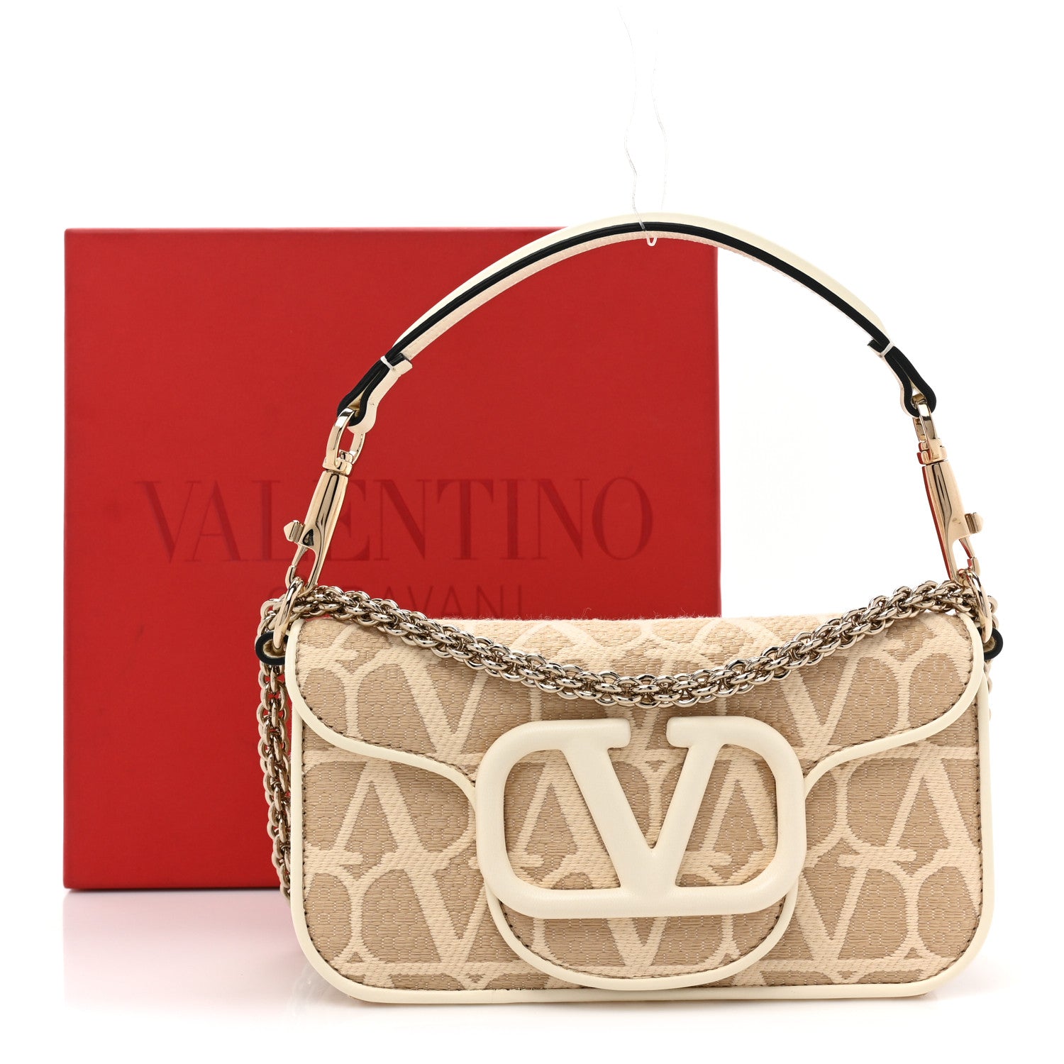Valentino Garavani Raffia Toile Iconographe Calfskin Vlogo Small Loco Shoulder Bag Natural Ivory 10 of 10
