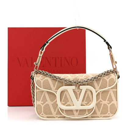 Valentino Garavani Raffia Toile Iconographe Calfskin Vlogo Small Loco Shoulder Bag Natural Ivory 10 of 10