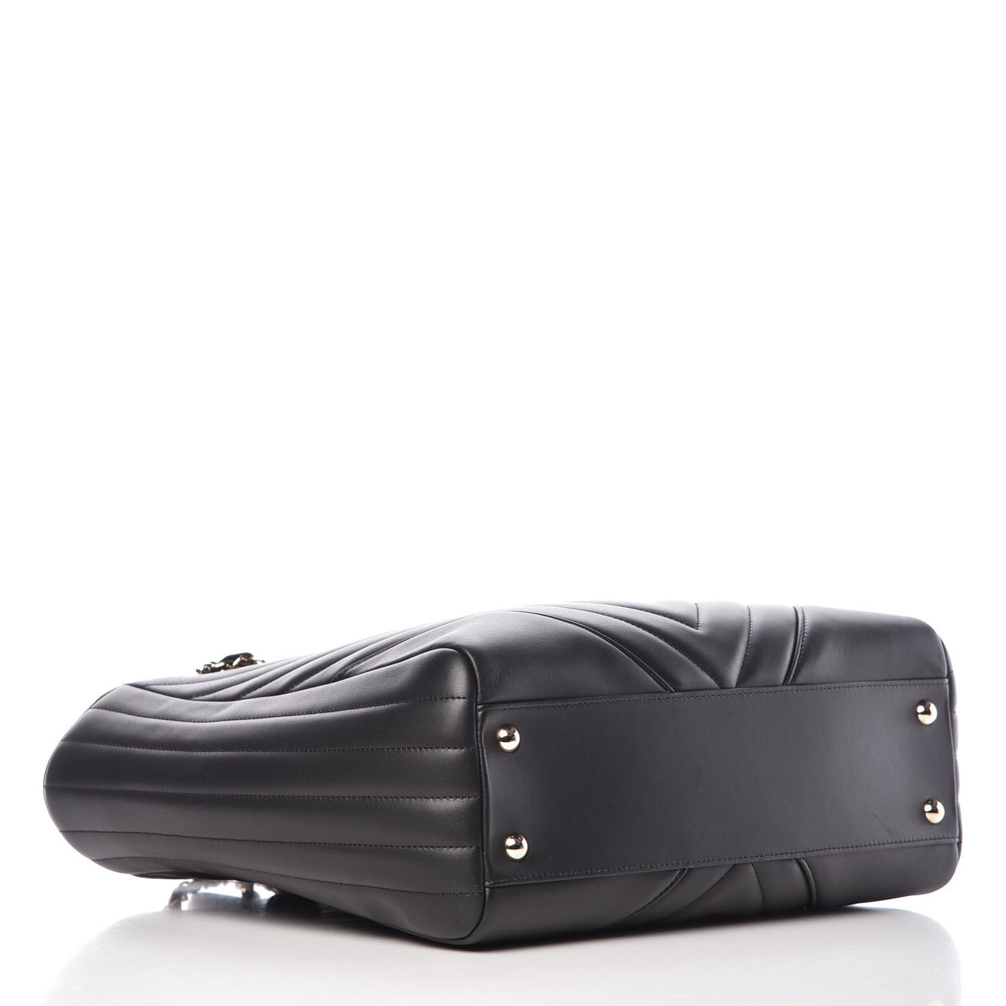 Calfskin Chevron Quilted Statement Shopping Tote Black