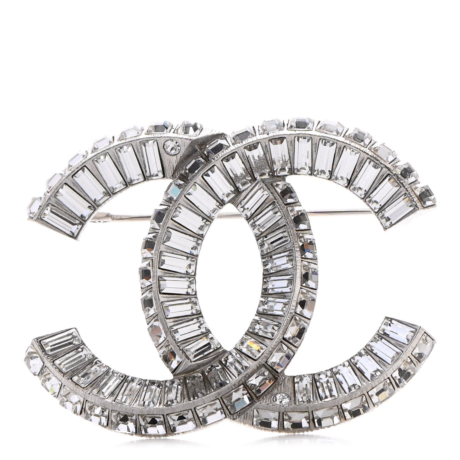 Chanel Baguette Crystal CC Brooch Silver 1 of 6