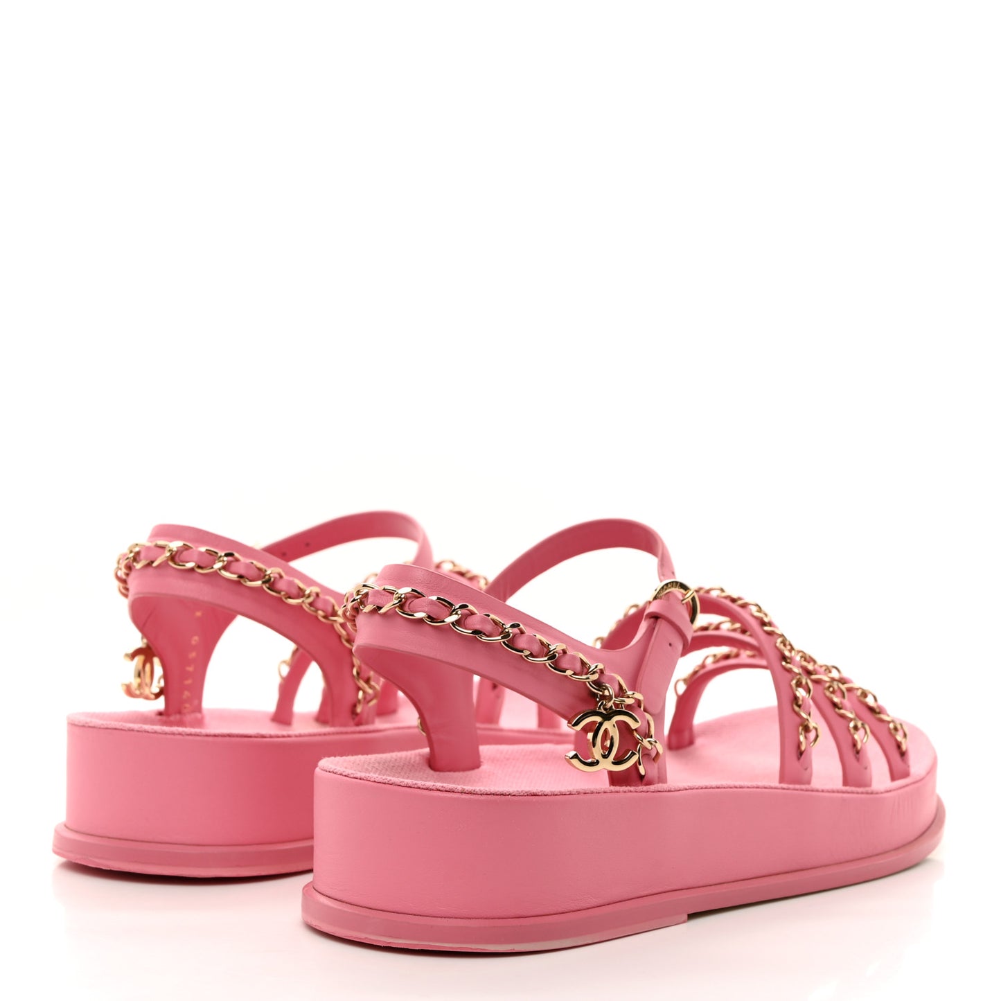 Calfskin Chain Platform Sandals 37 Pink