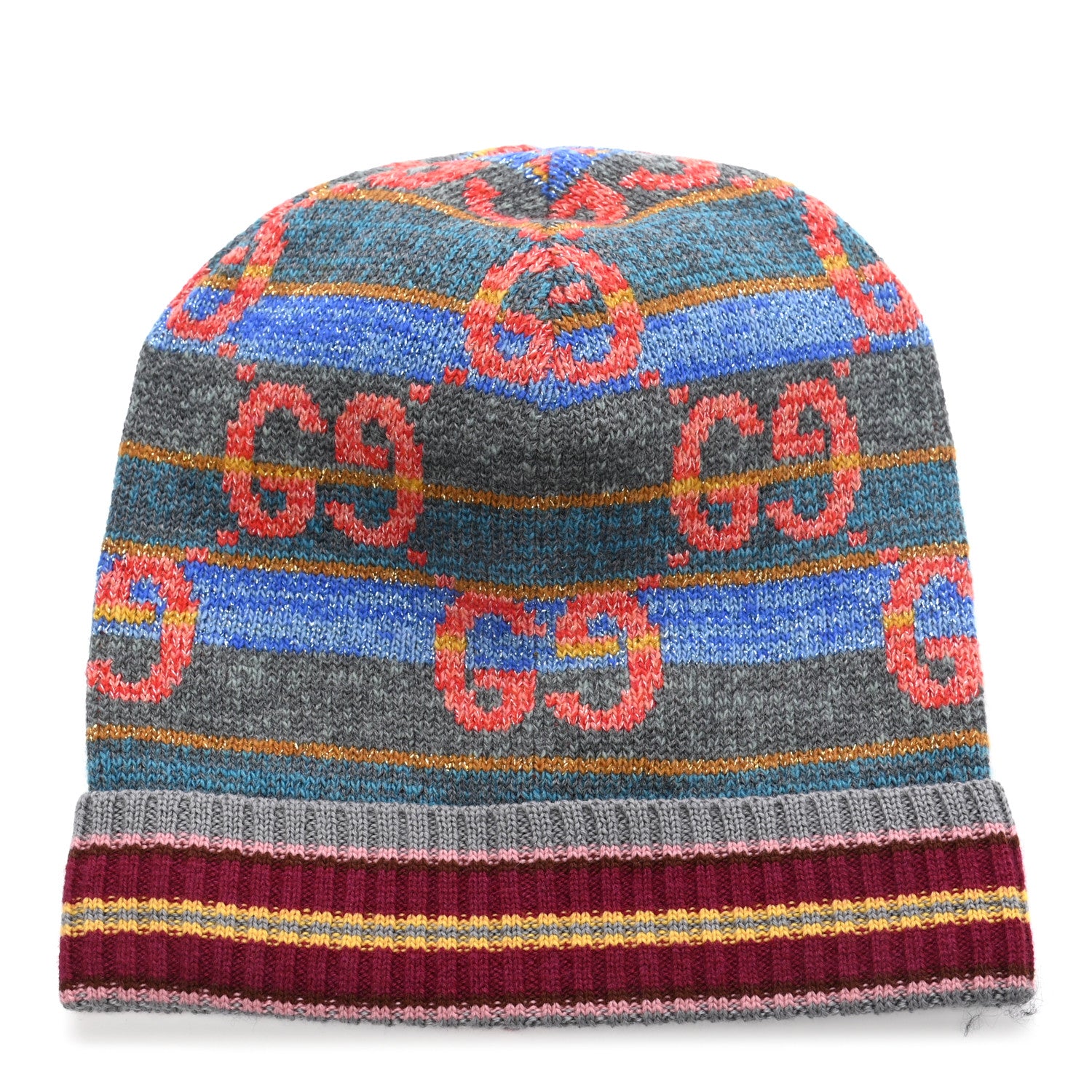 Gucci Wool Lame GG Monogram Dorat Beanie Hat L Multicolor 1 of 5