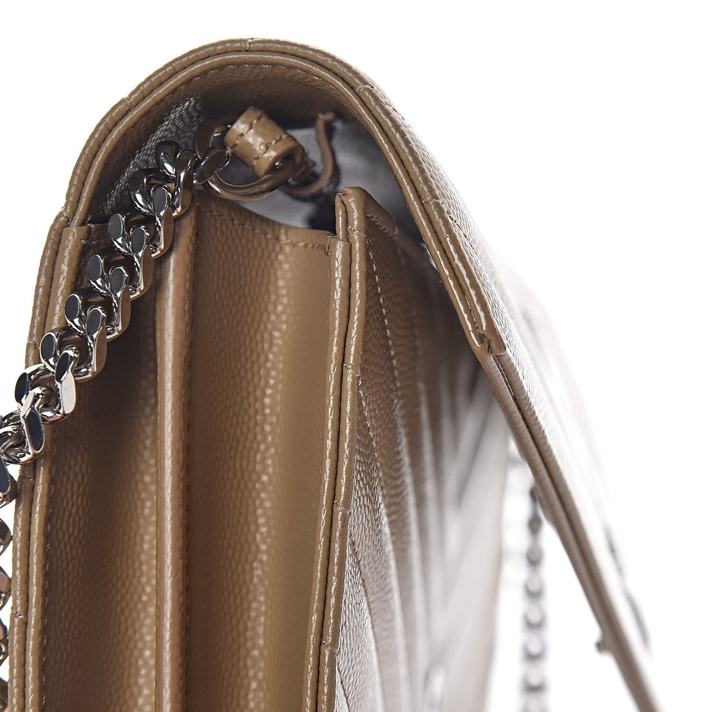 Grain De Poudre Matelasse Chevron Monogram Chain Wallet Deep Beige