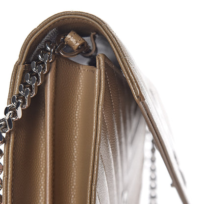 Saint Laurent Grain De Poudre Matelasse Chevron Monogram Chain Wallet Deep Beige 12 of 15