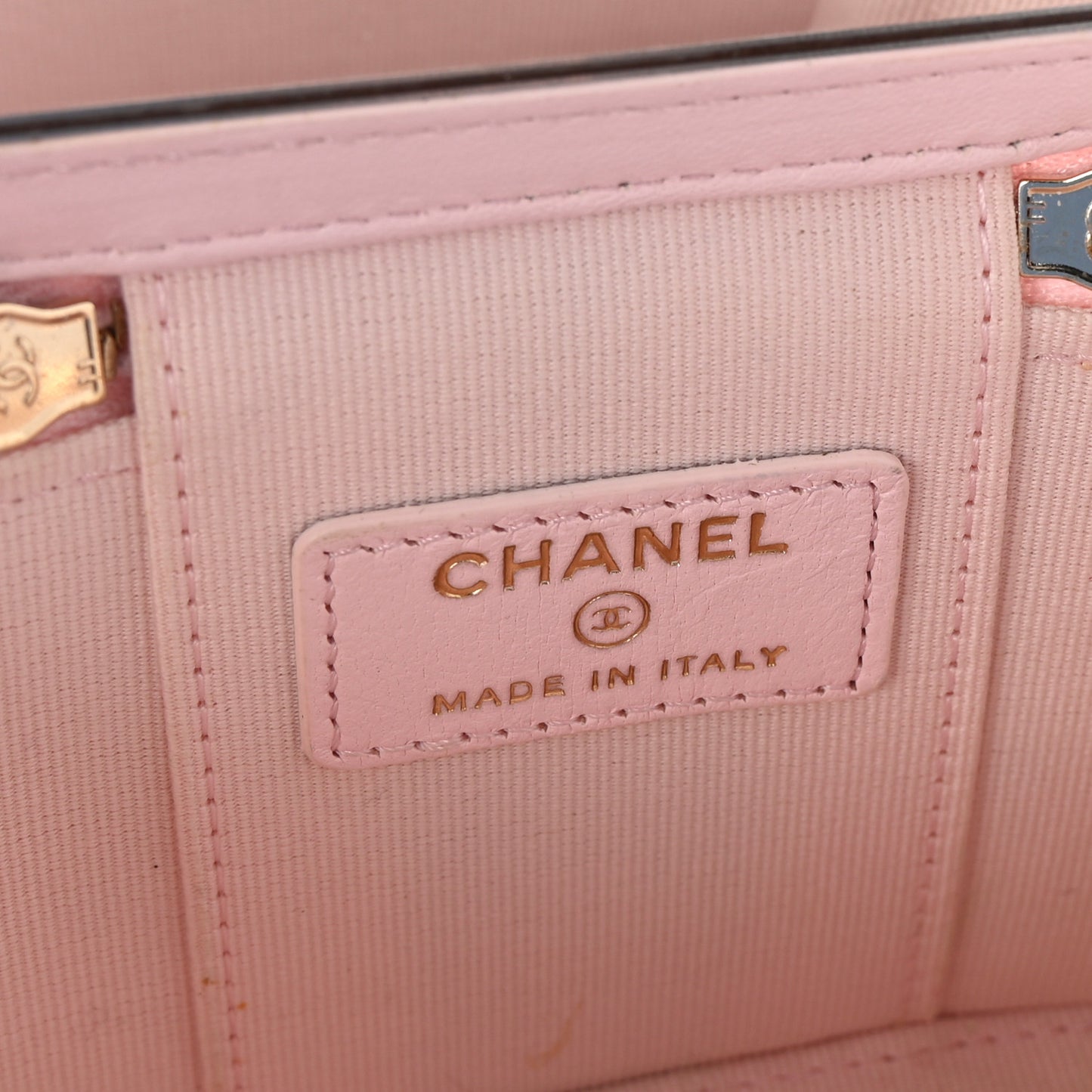 Lambskin Quilted Mini Vanity Case With Pearl Chain Light Pink