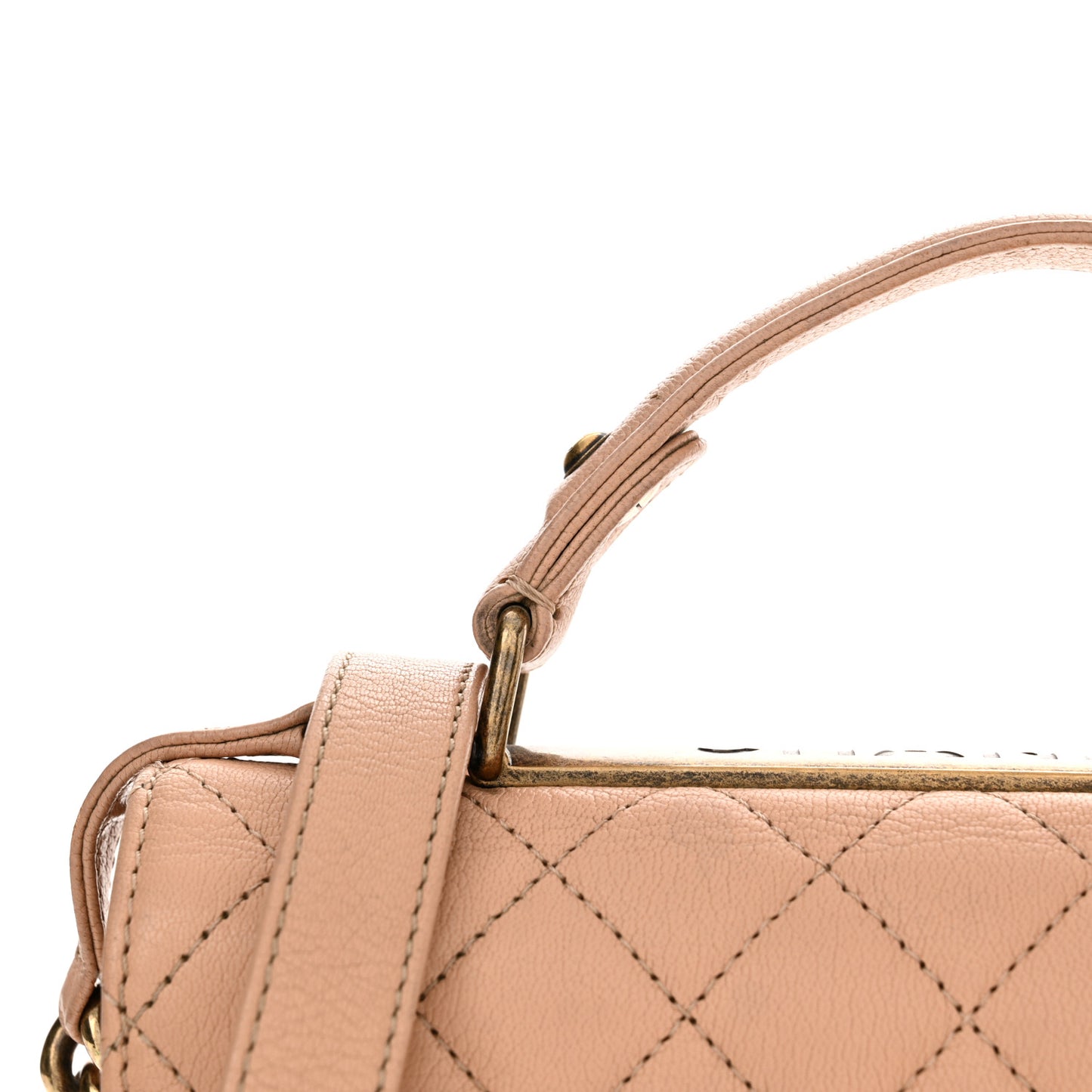 Goatskin Quilted Large Rita Top Handle Flap Beige