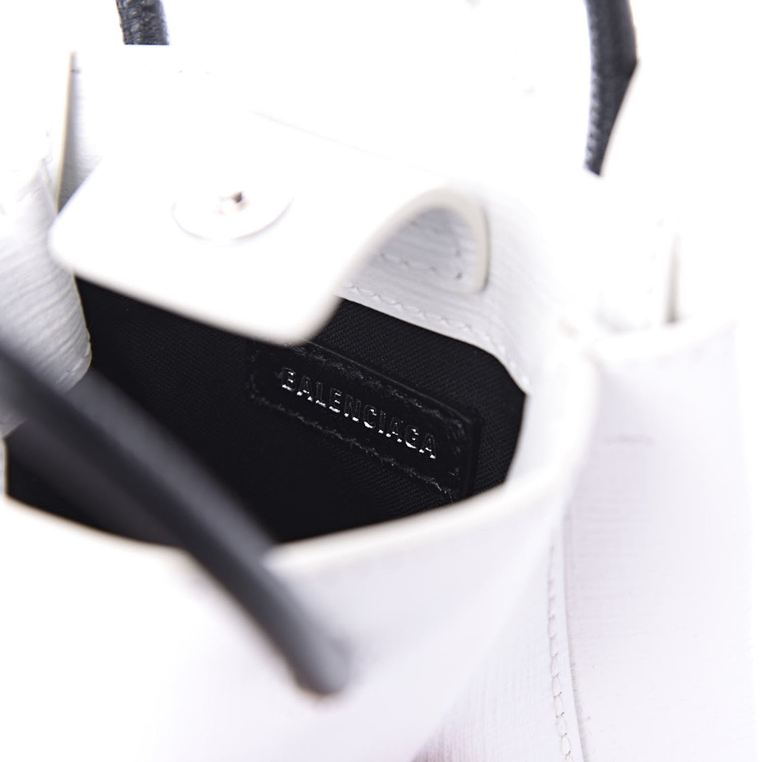 Balenciaga Squared Calfskin Logo Shopping Phone Holder Bag White Light Green 9 of 10