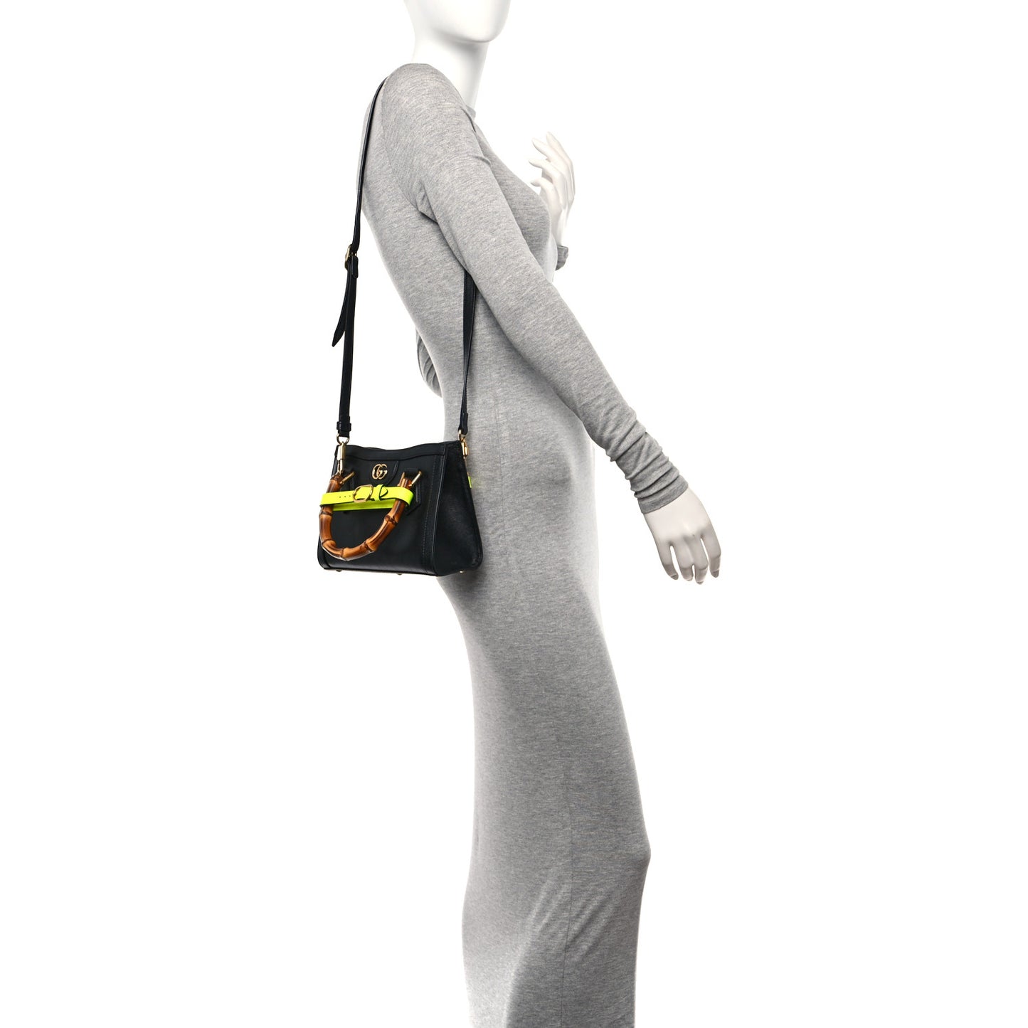 Wonka Grain Calfskin Mini Diana Tote Bag Black Yellow Fluo
