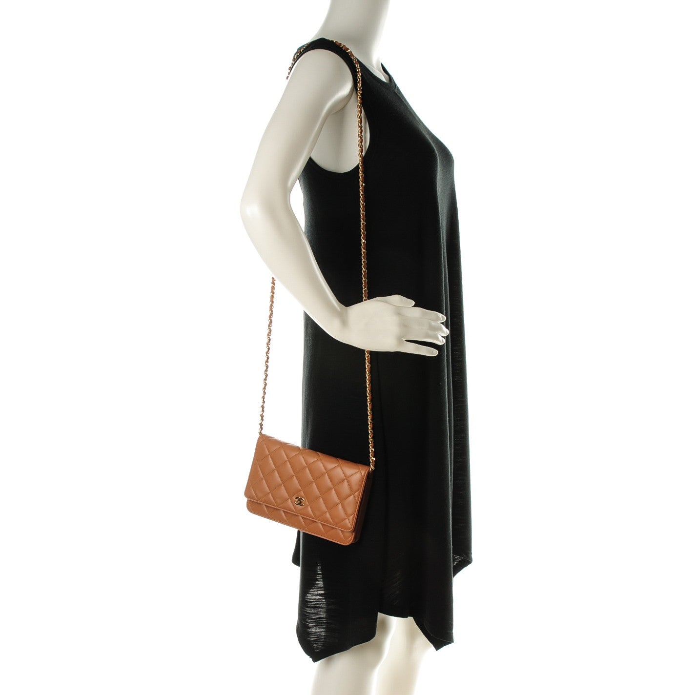 Lambskin Quilted Wallet On Chain WOC Dark Beige