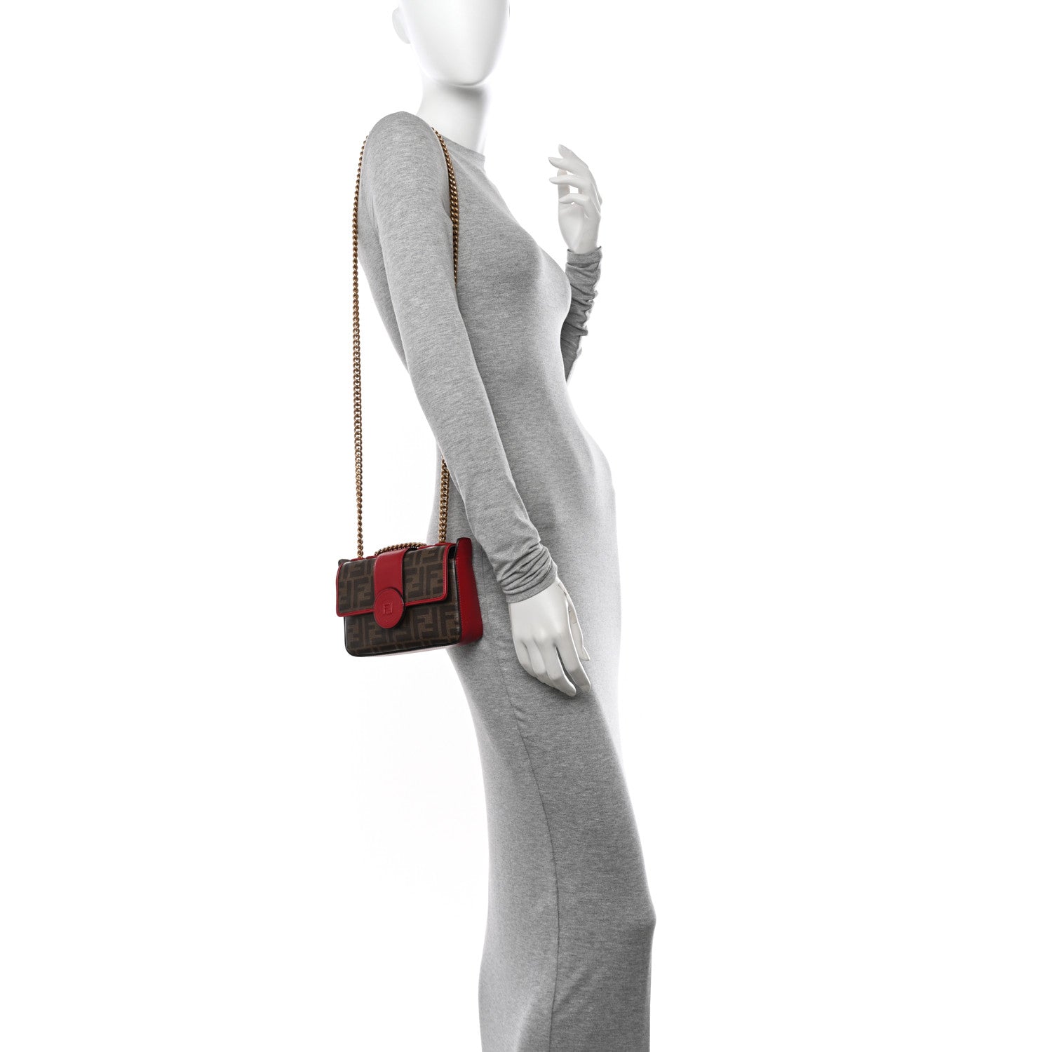 Fendi Glazed Fabric Vitello Century FF 1974 Stamp Patch Mini Double F Crossbody Bag Mogano Panna Fragola 2 of 10