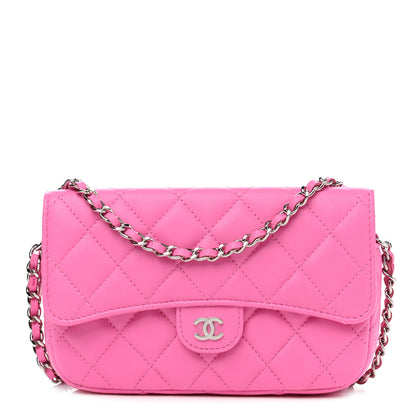Chanel Lambskin Quilted Flap Phone Holder With Chain Neon Pink 1 of 14
