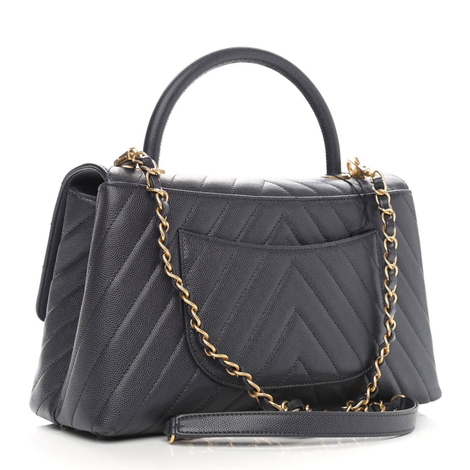 Chanel Caviar Chevron Quilted Small Coco Handle Flap Dark Grey 3 of 9