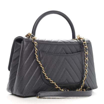 Chanel Caviar Chevron Quilted Small Coco Handle Flap Dark Grey 3 of 9