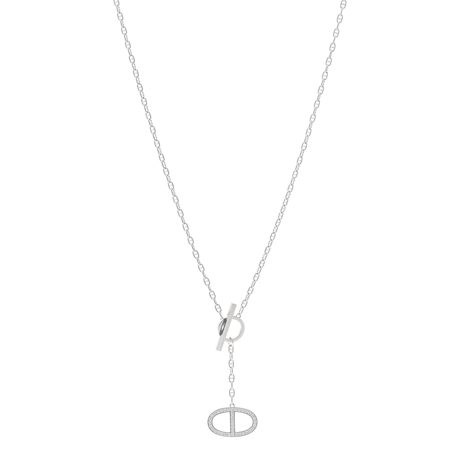 Hermes 18K White Gold Diamond GM Chaine D'Ancre Contour Pendant Necklace ST 1 of 7