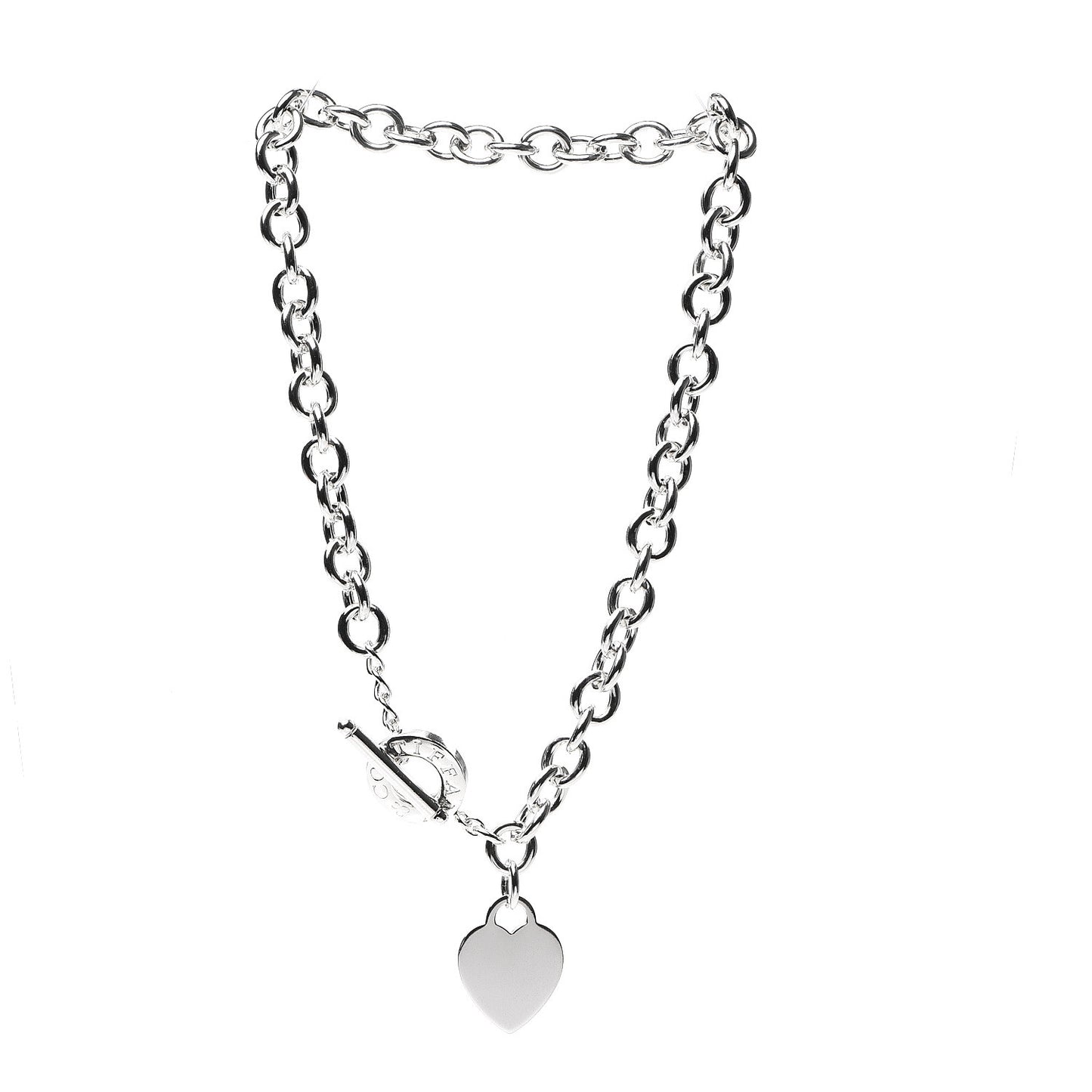 Sterling Silver Heart Tag Toggle Necklace