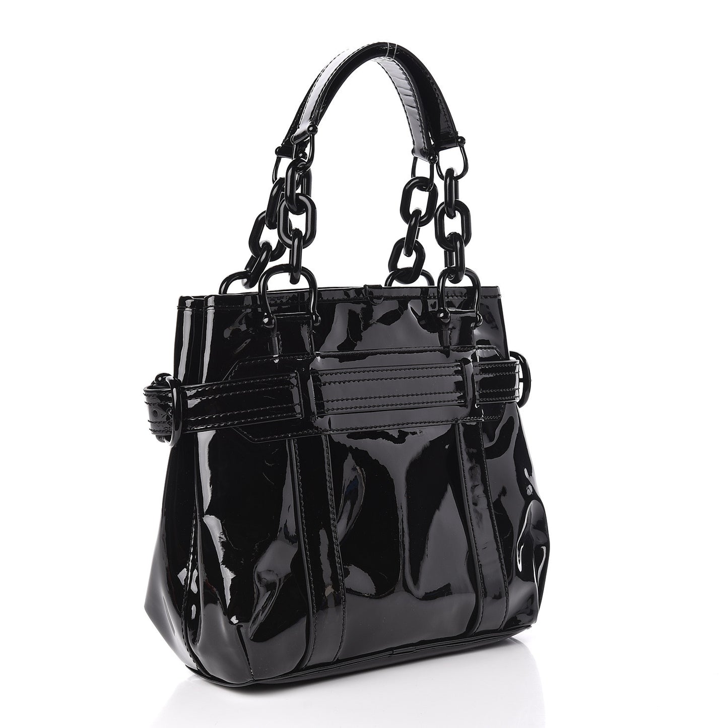 Patent Calfskin Chain Tote Black