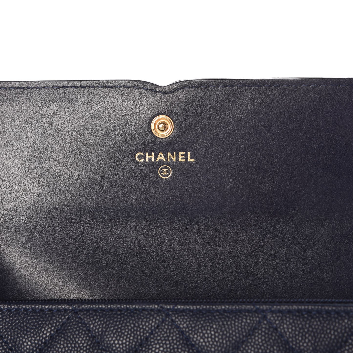 Caviar Quilted Filigree Flap Wallet Navy