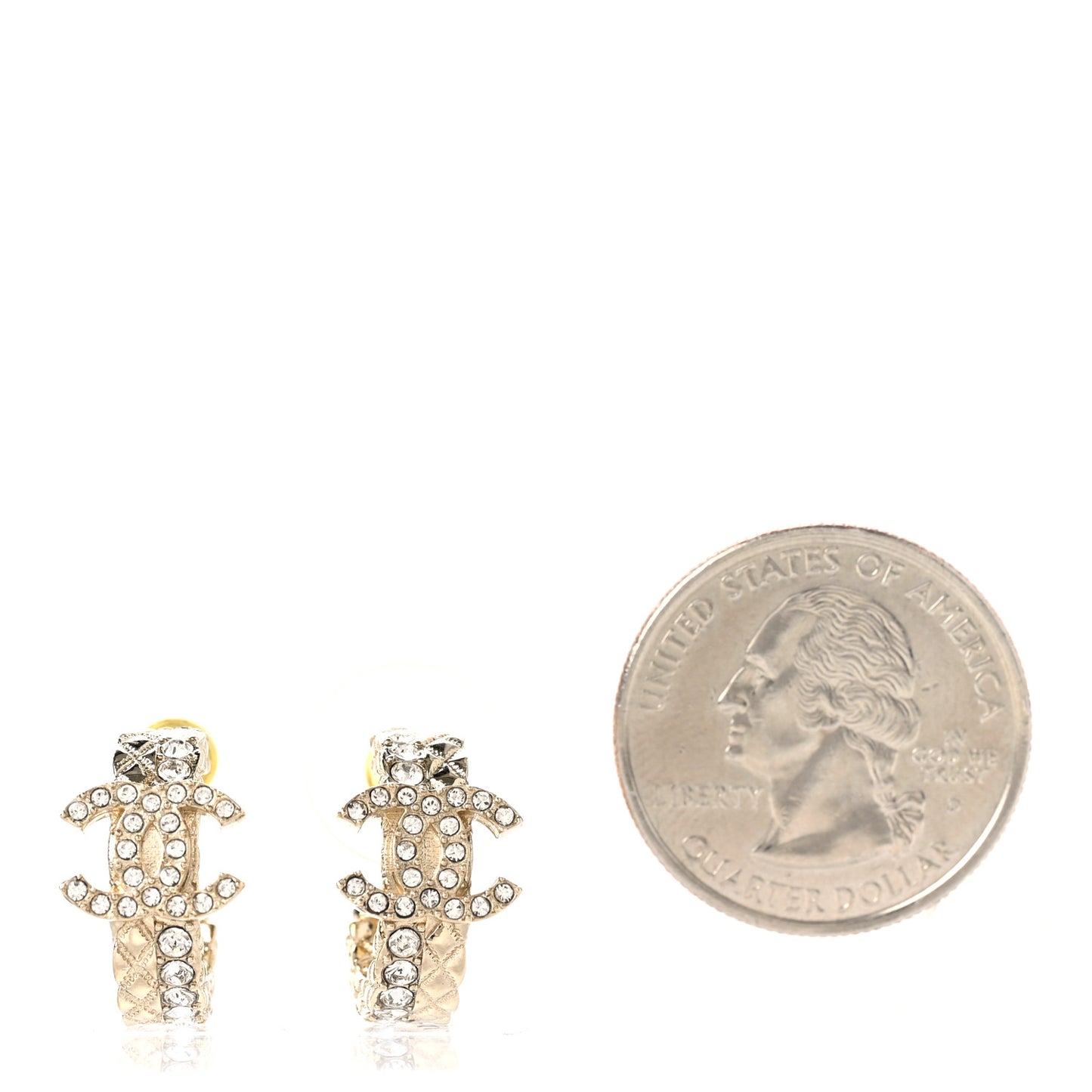 Metal Crystal Quilted CC Hoop Earrings Gold
