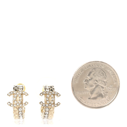 Chanel Metal Crystal Quilted CC Hoop Earrings Gold 2 of 5