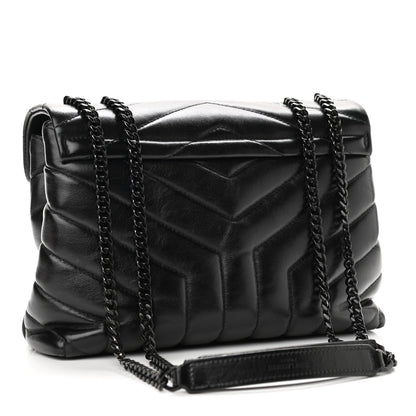 Saint Laurent Calfskin Y Quilted Monogram Small Loulou Chain Satchel Black 3 of 12