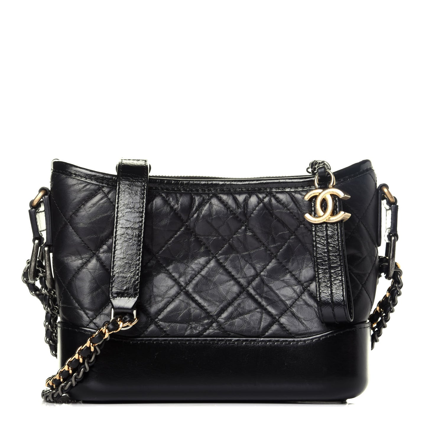 Aged Calfskin Quilted Small Gabrielle Hobo Black