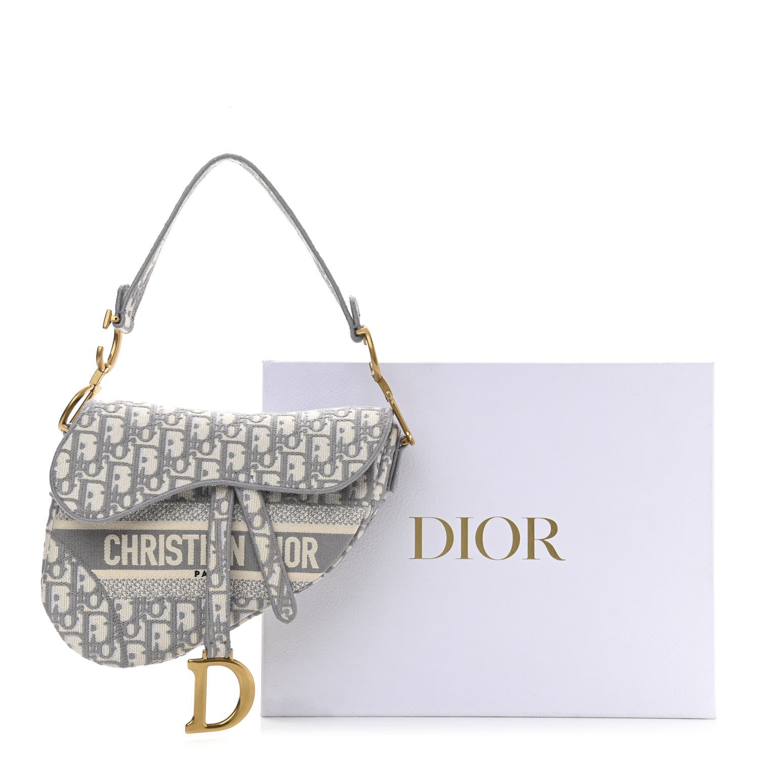 Christian Dior Oblique Embroidered Saddle Bag Gray 10 of 10
