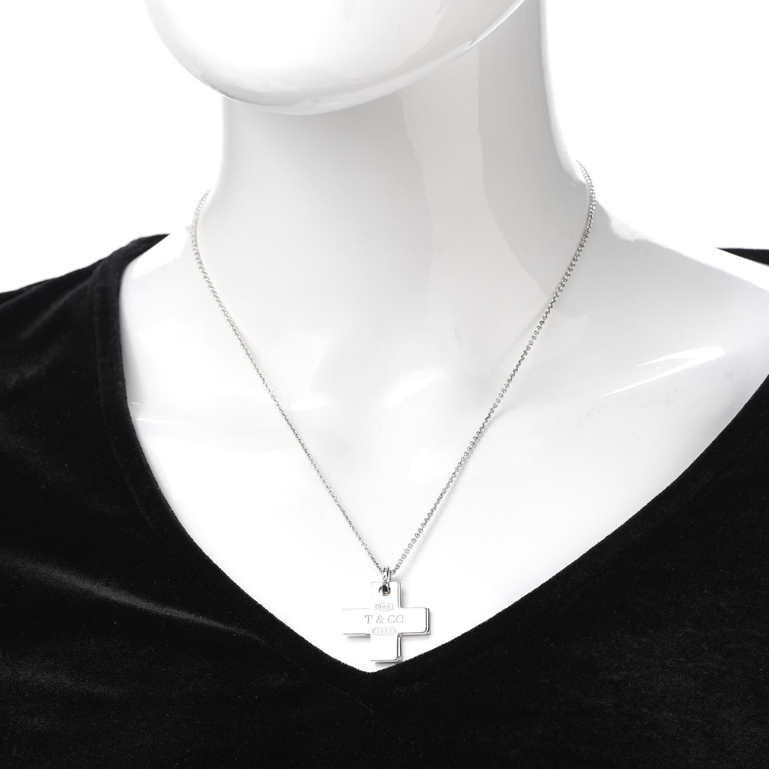 Tiffany Sterling Silver 1837 Double Cross Pendant Necklace 2 of 5