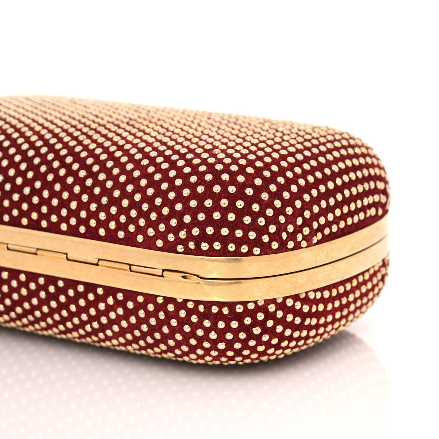 Suede Studded Skull Box Clutch Red