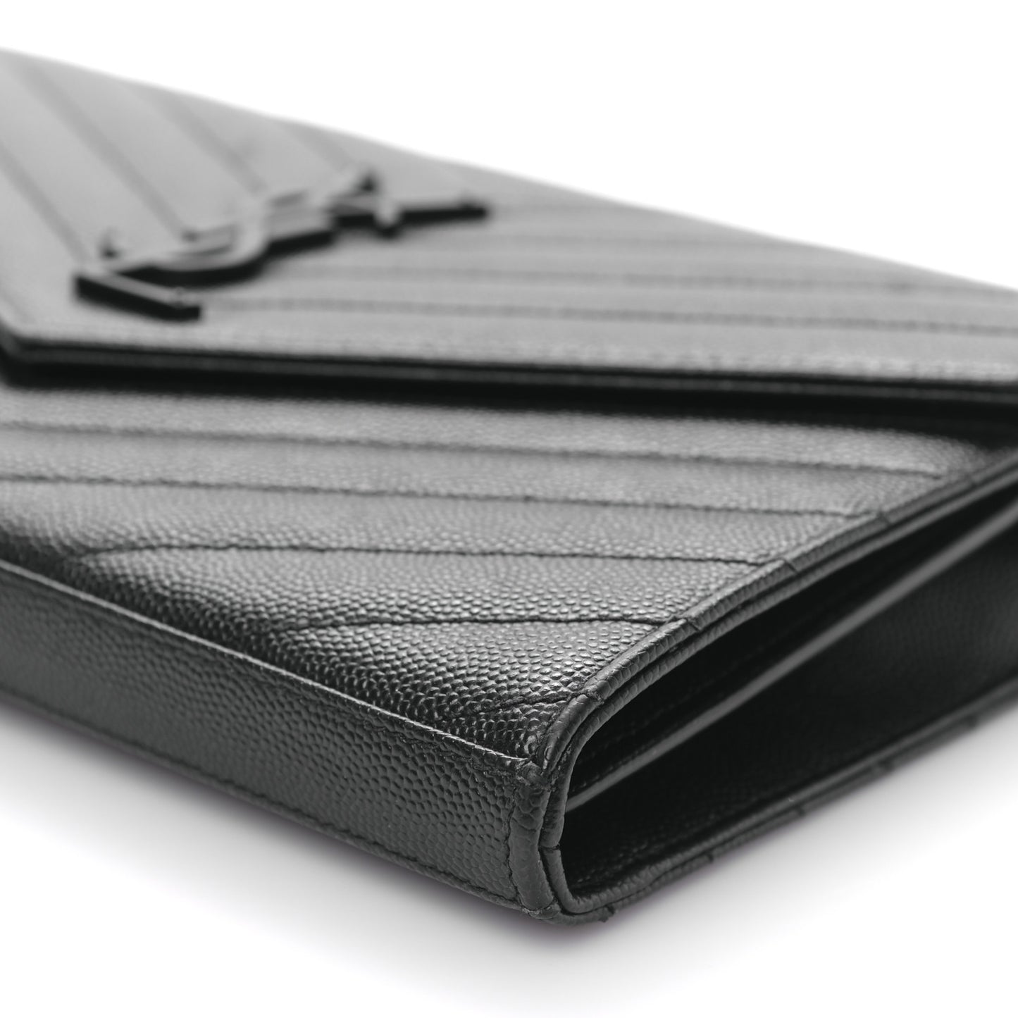 Grain De Poudre Matelasse Chevron Monogram Monochrome Chain Wallet Black