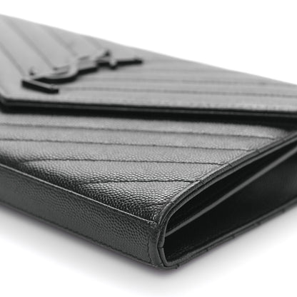 Saint Laurent Grain De Poudre Matelasse Chevron Monogram Monochrome Chain Wallet Black 8 of 8