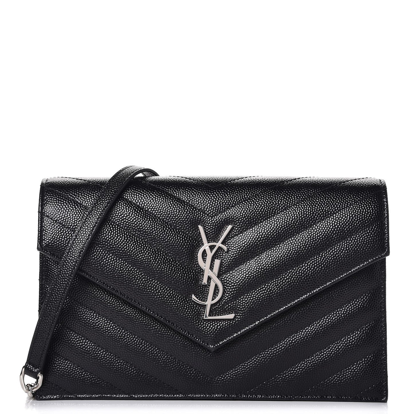 Grain De Poudre Matelasse Chevron Monogram Envelope Chain Wallet Black