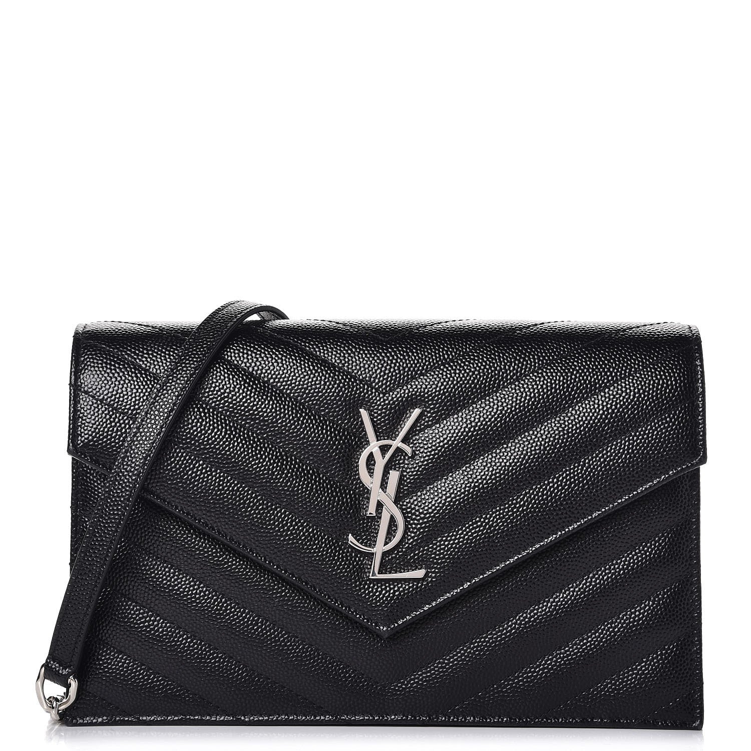 Saint Laurent Grain De Poudre Matelasse Chevron Monogram Envelope Chain Wallet Black 1 of 8