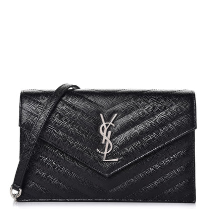 Saint Laurent Grain De Poudre Matelasse Chevron Monogram Envelope Chain Wallet Black 1 of 8
