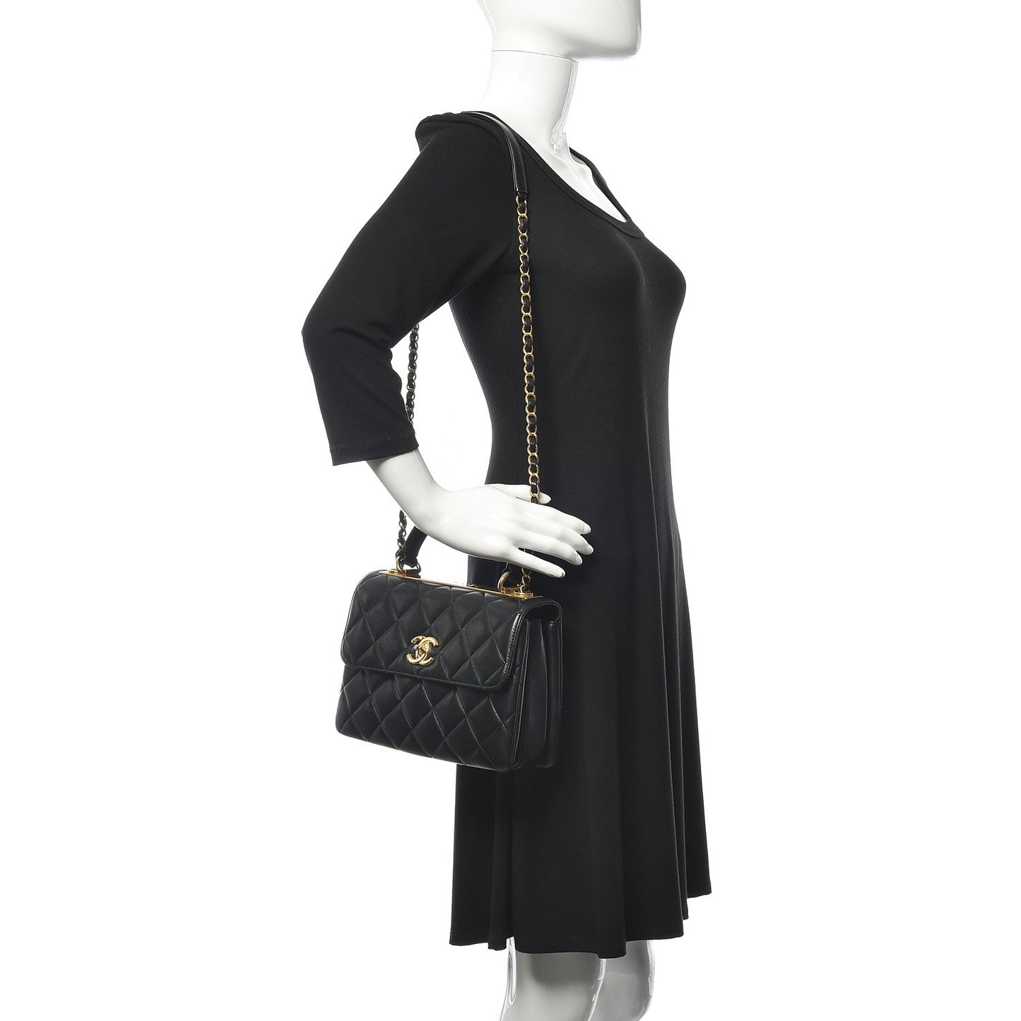 Lambskin Quilted Small Trendy CC Dual Handle Flap Bag Black