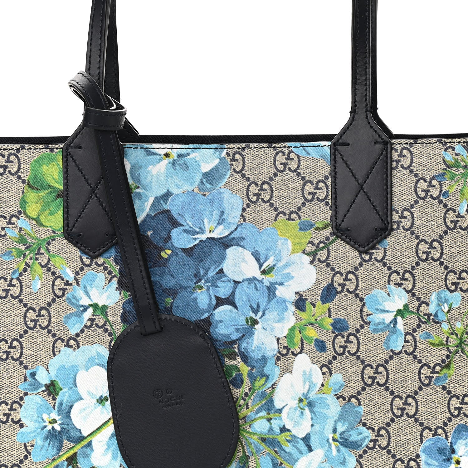 Gucci GG Supreme Monogram Blooms Small Reversible Tote Beige Blue Navy 11 of 17