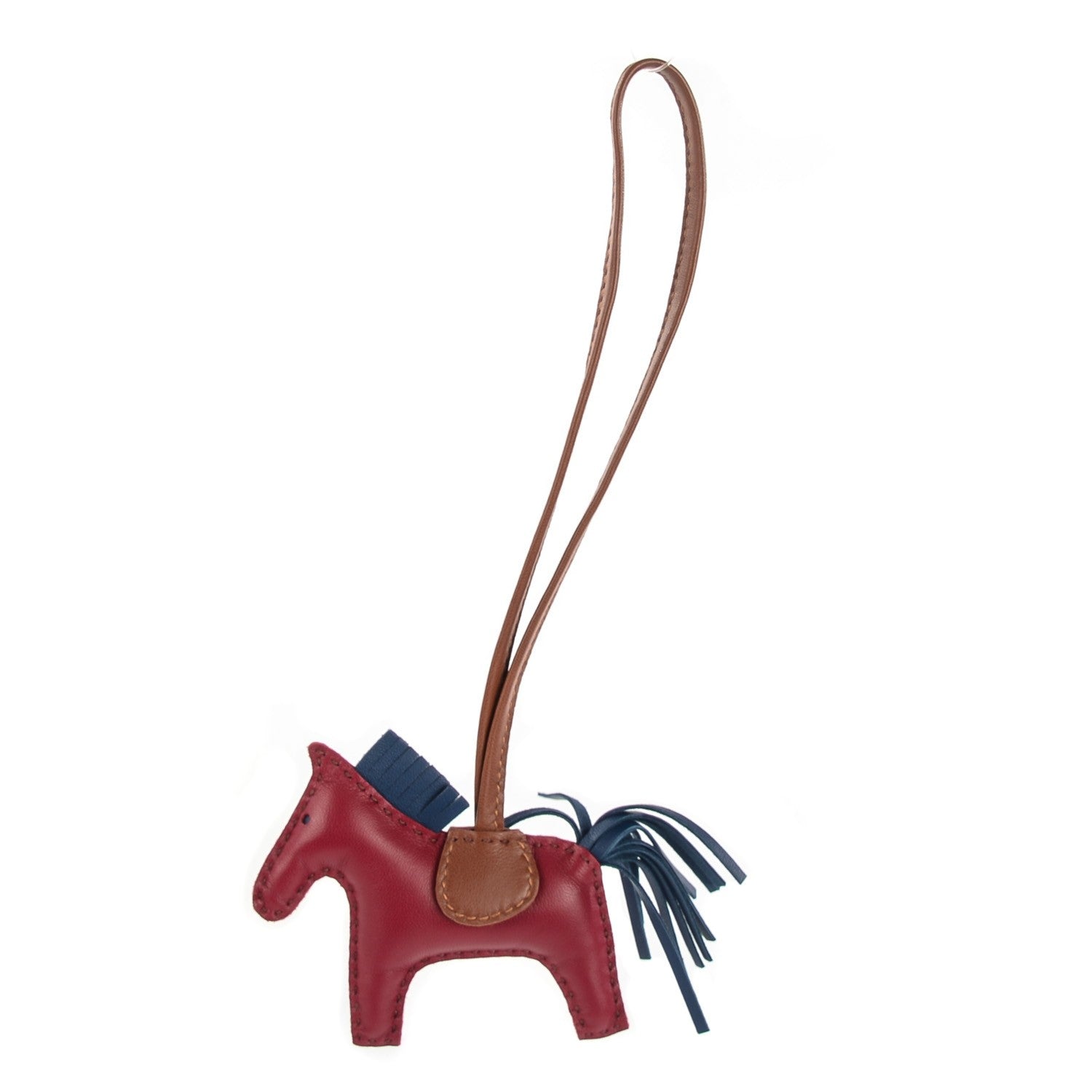 Hermes Milo Lambskin Grigri Rodeo Horse Bag Charm PM Bleu de Malte Rubis Fauve 1 of 4