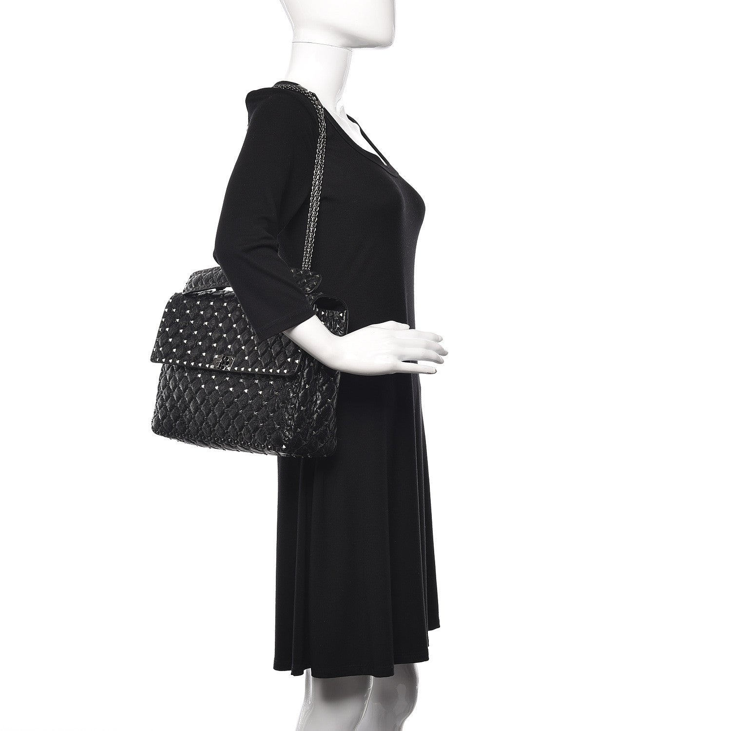 Valentino Garavani Craquele Nappa Large Rockstud Spike Shoulder Bag Black 2 of 12